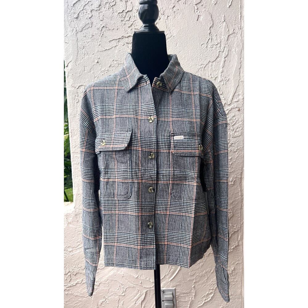 Women's Brixton Bowery Long Sleeve Flannel Plaid Black Cotton Jacket Medium NWT